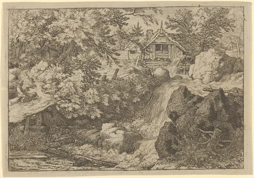 The Cascade Near the Watermill by Allart van Everdingen, print, 1621-1675