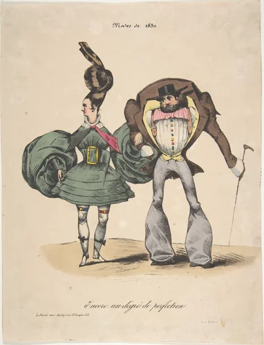 The Fashions of 1830: A Further Degree of Perfection (Encore un dégré de perfection: Modes de 1830) by anonymous, print, 1829
