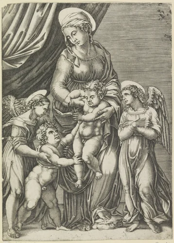 Maria met Kind en de jonge Johannes de Doper by Unknown, print, 1500-1536