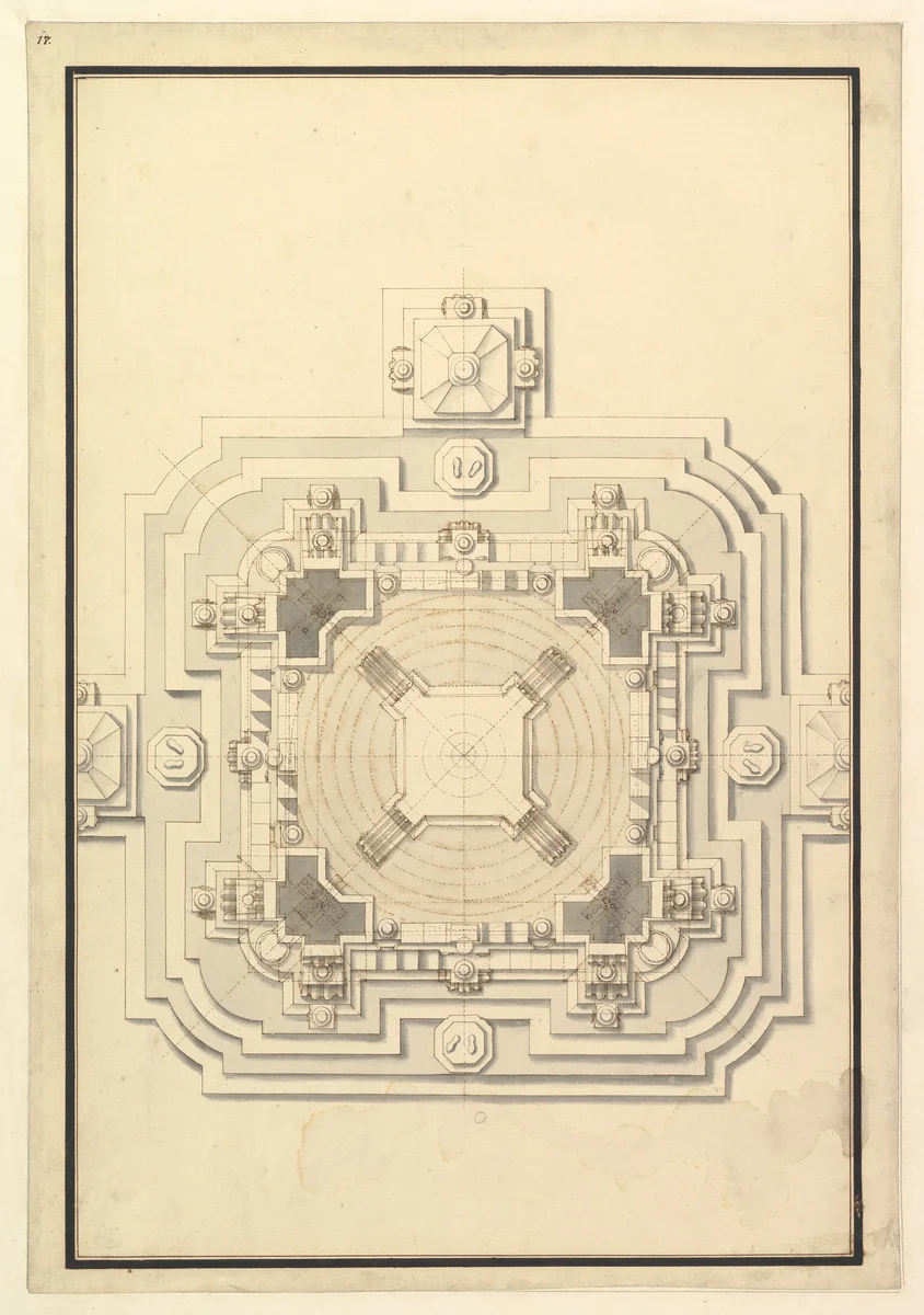 Ground Plan for a Catafalque for Leopold, Duke of Lorraine (d. 1729) by Giuseppe Galli Bibiena, drawing, 1724-1734