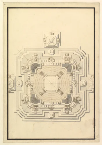Ground Plan for a Catafalque for Leopold, Duke of Lorraine (d. 1729) by Giuseppe Galli Bibiena, drawing, 1724-1734