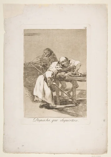 Plate 78 from 'Los Caprichos': Be quick, they are waking up (Despacha, que dispiertan.) by Goya, print, 1799