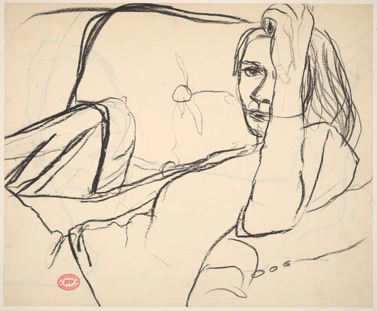 Untitled [woman seated and leaning against the arm of a chair] [recto] by Richard Diebenkorn, drawing, 1955-1967