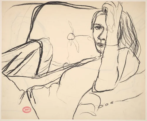 Untitled [woman seated and leaning against the arm of a chair] [recto] by Richard Diebenkorn, drawing, 1955-1967