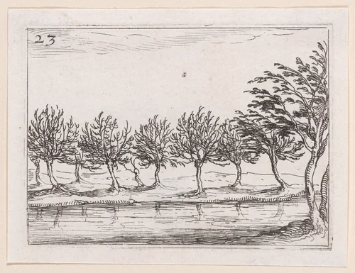 Le Saules au Bord de l'Eau (The Willows at the Waterfront), plate 23 from "Lux Claustri ou La Lumière du Cloitre" (The Light of the Cloisters) by Jacques Callot, print, 1621-1635