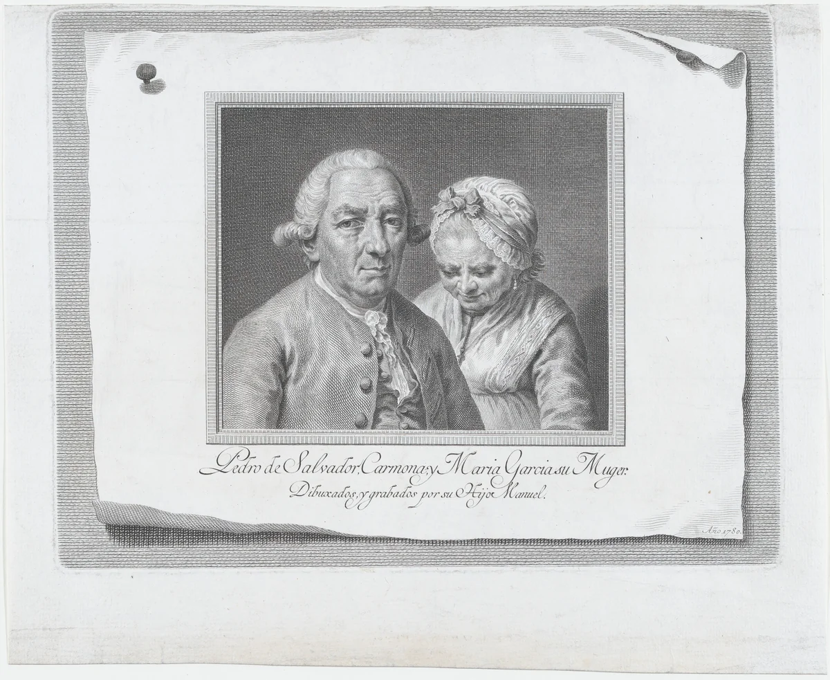 Portrait of Pedro de Salvador Carmona and his wife María García by Manuel Salvador Carmona, print, 1780