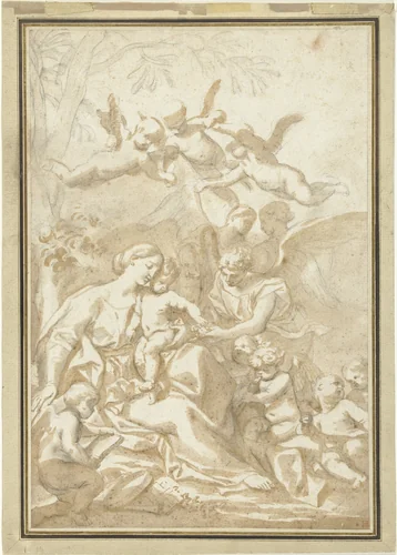 Maria met het Christuskind onder een boom by Domenico I Piola, drawing, 1637-1703