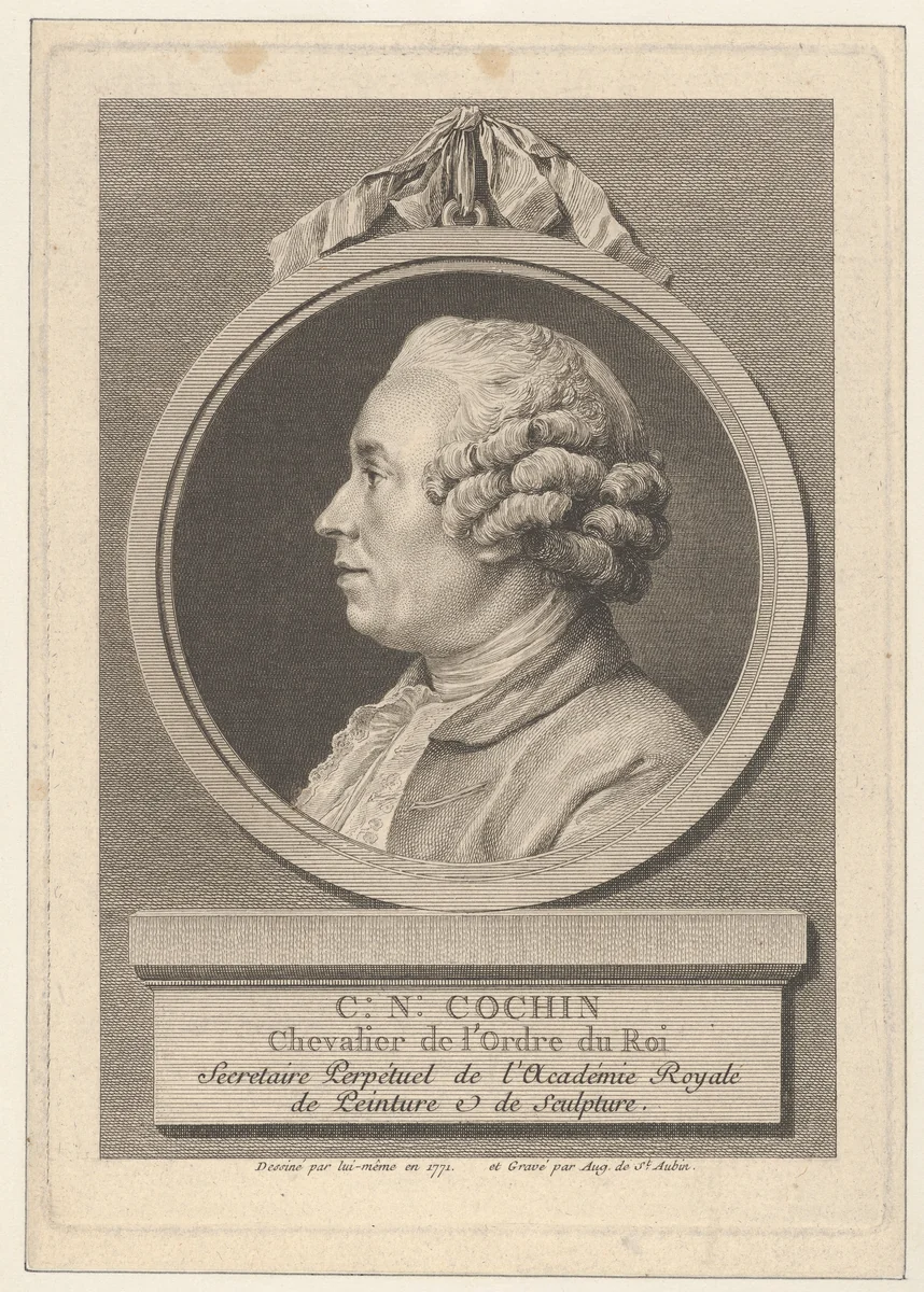 Portrait of Charles-Nicolas Cochin II by Augustin de Saint-Aubin, print, 1771