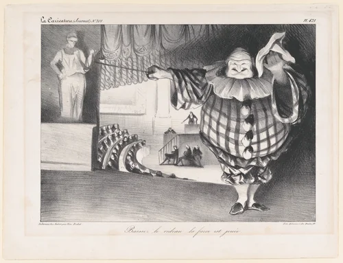 Baissez le Rideau, La Farce est Jouée (Bring Down the Curtain; the Farce is Over), published in La Caricature no. 201, September 11, 1834 by Honoré Daumier, print, 1834