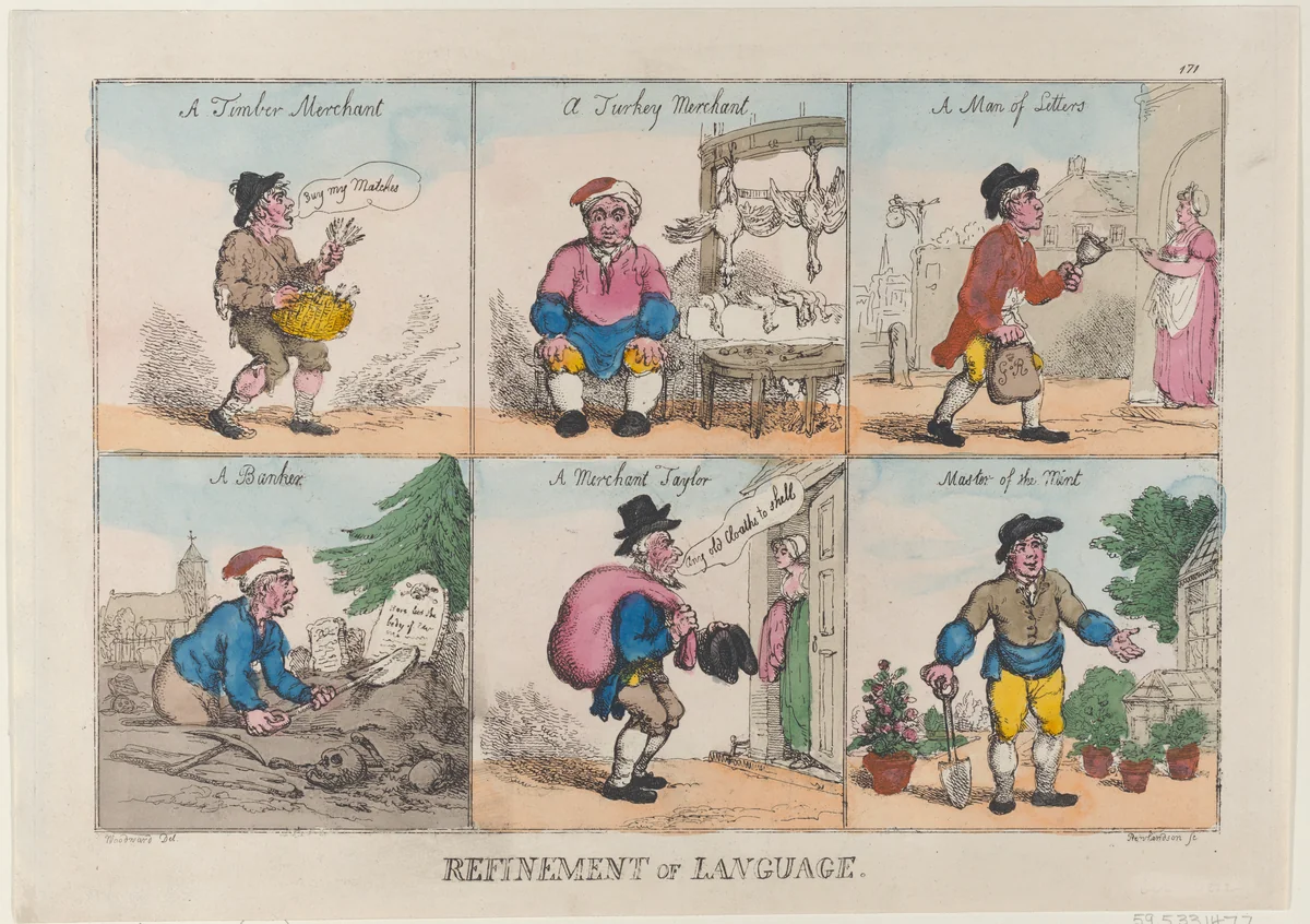 Refinement of Language by Thomas Rowlandson, print, 1802