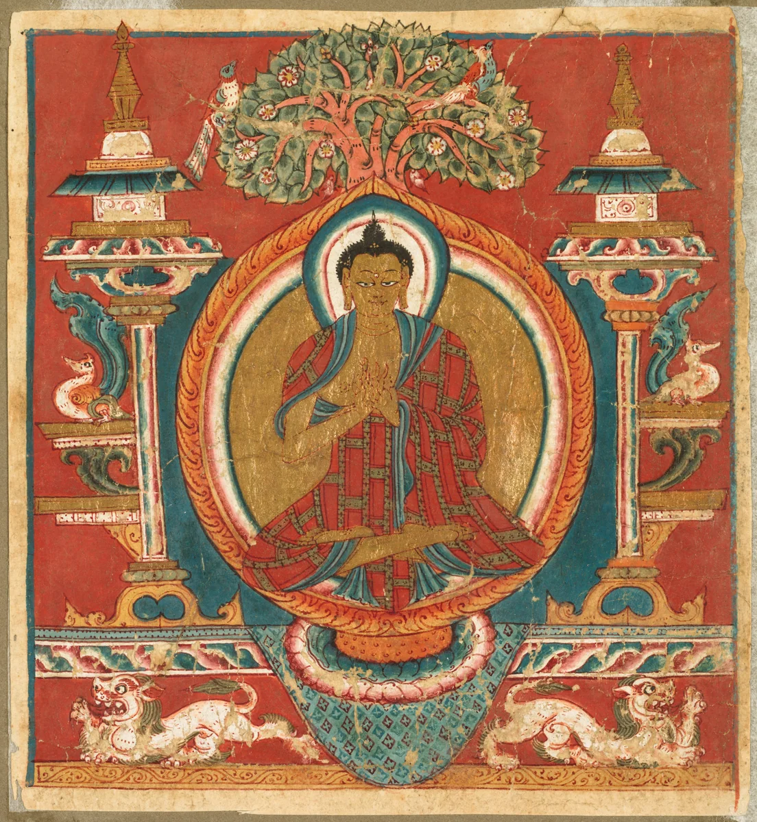 Votive initiation card (tsakali) with preaching Buddha Shakyamuni by Unknown, painting, 1000-1099