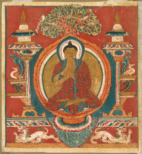 Votive initiation card (tsakali) with preaching Buddha Shakyamuni by Unknown, painting, 1000-1099
