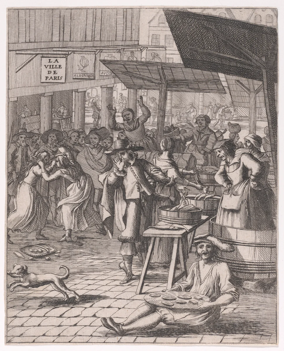 A Fish Market; from Divers sujets Remarquables tirez de L'Histoire Greque by François Chauveau, print, 1652
