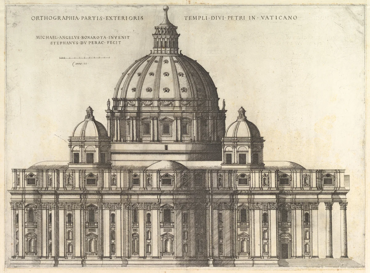 Elevation Showing the Exterior of Saint Peter's Basilica from the South as Conceived by Michelangelo (published in 1569), from "Speculum Romanae Magnificentiae" by Etienne DuPérac, print, 1558-1561