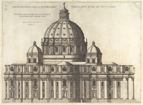 Elevation Showing the Exterior of Saint Peter's Basilica from the South as Conceived by Michelangelo (published in 1569), from "Speculum Romanae Magnificentiae" by Etienne DuPérac, print, 1558-1561