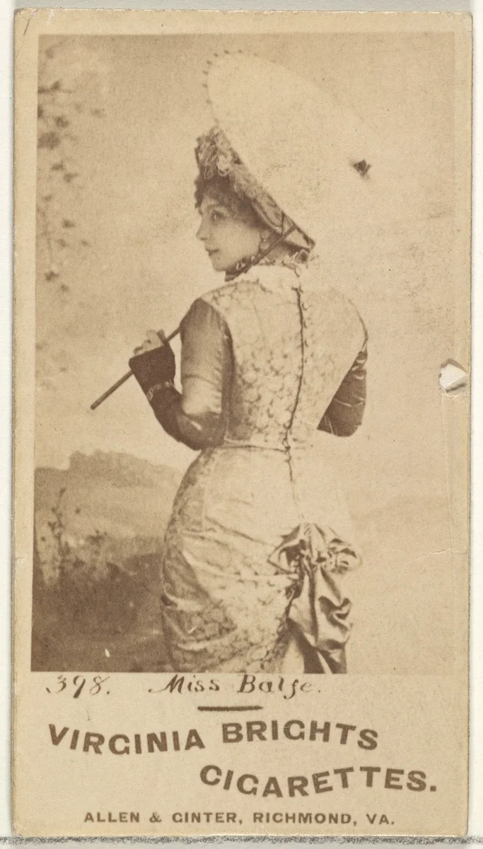 Card 398, Miss Balse, from the Actors and Actresses series (N45, Type 1) for Virginia Brights Cigarettes by Allen & Ginter, photograph, 1885-1891