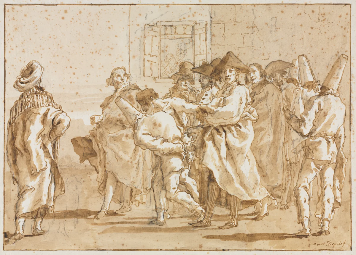Punchinello Arrested by Giovanni Domenico Tiepolo, drawing, 1790-1799