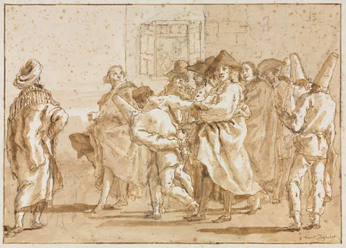 Punchinello Arrested by Giovanni Domenico Tiepolo, drawing, 1790-1799