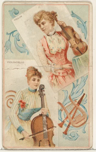Violin and Violincello, from the Musical Instruments series (N121) issued by Duke Sons & Co. to promote Honest Long Cut Tobacco by W. Duke, Sons & Co., print, 1888
