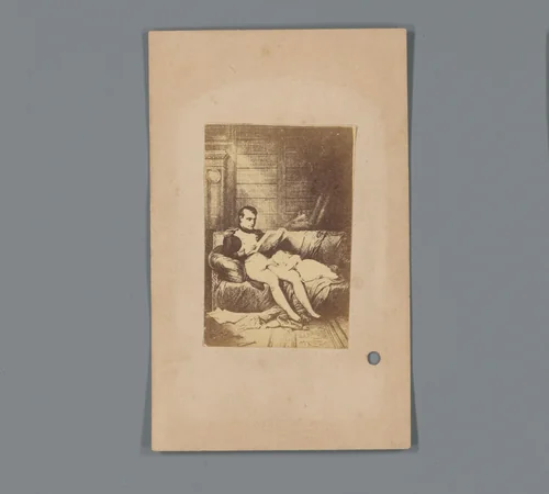 Fotoreproductie van het schilderij Napoleon en zijn zoon door Carl von steuben als toegangsbewijs voor een expositie van Honest Mac by anonymous, photograph, 1870-1915