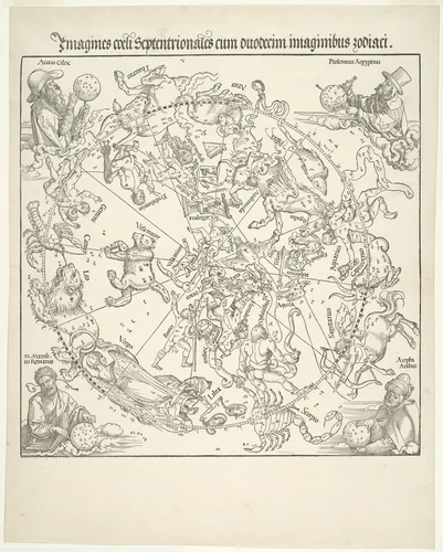 Celestial Map of the Northern Sky with the Signs of the Zodiac (Imagines coeli septentrionalis) by Albrecht Dürer, print, 1515
