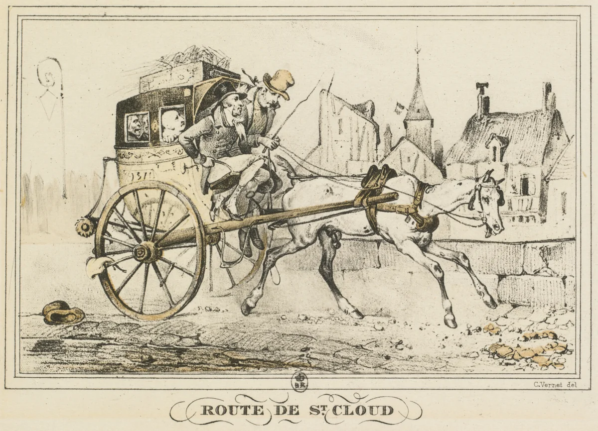 Scenes of Daily Life, Roads and Paths: Road to Saint-Cloud (Scènes de la vie quotidienne, Route et Chemins: Route de Saint-Cloud) by Carle Vernet, print, 1816