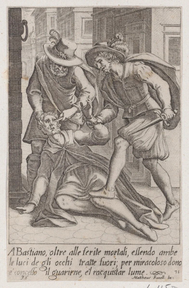 Bastiano, from Scelta d'Alcuni Miracoli e Grazie della Santissima Nunziata di Firenze (Selection of Some Miracles and Graces that Occurred in the Church of the Annunziata in Florence) by Jacques Callot, print, 1611-1619
