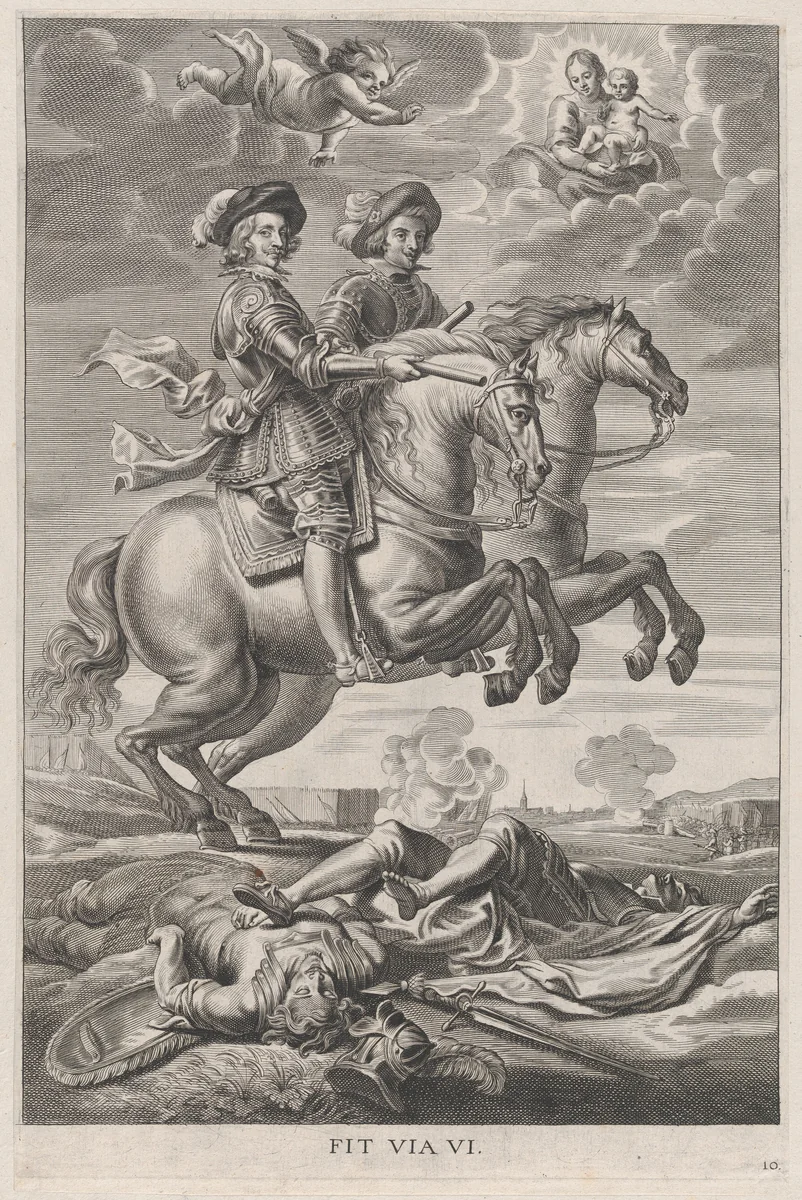 Plate 10: The King of Hungary and Ferdinand on horseback; from Guillielmus Becanus's 'Serenissimi Principis Ferdinandi, Hispaniarum Infantis...' by Pieter de Jode II, print, 1636