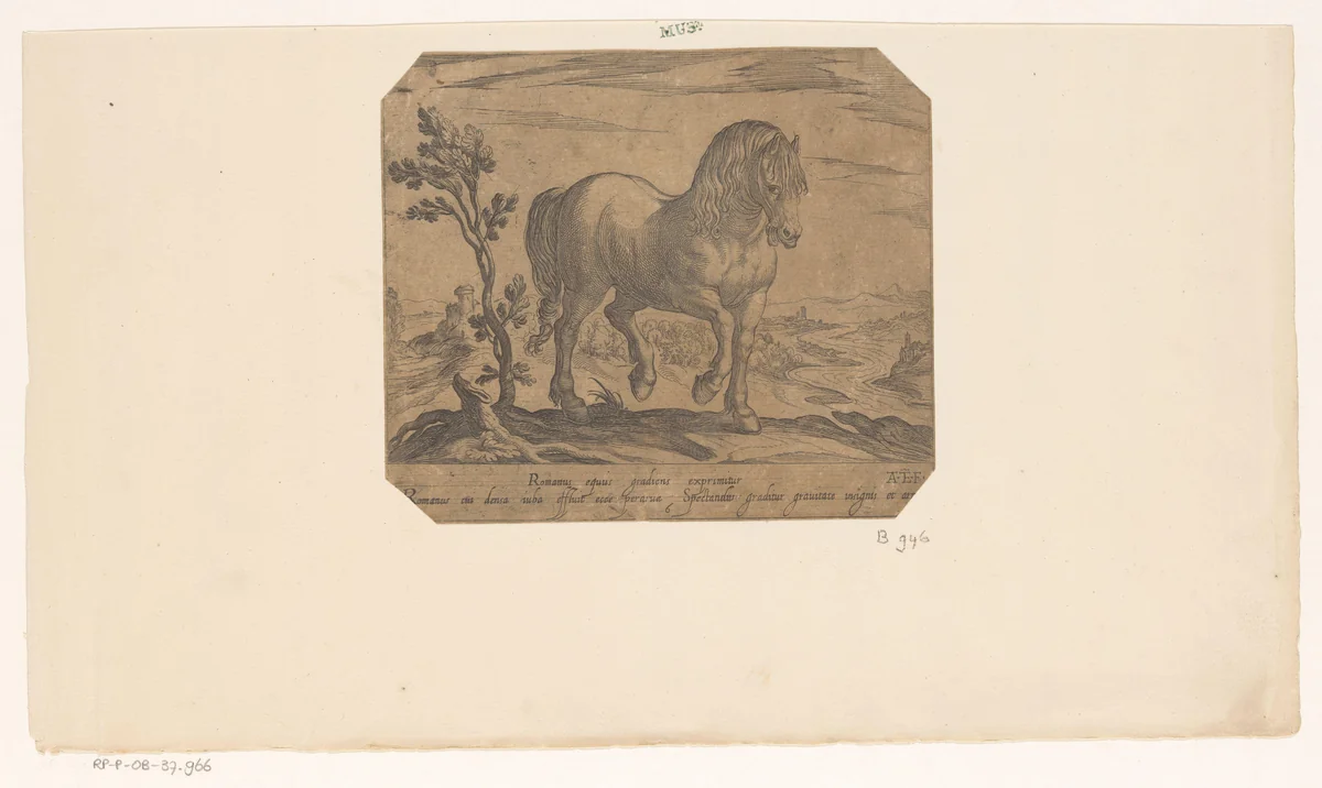 Staand paard naar rechts gewend by Unknown, print, 1590