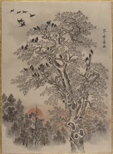 Flock of Crows at Dawn by Kawanabe Kyōsai (河鍋暁斎), painting, 1877-1897