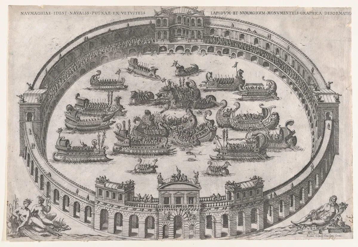 Roman Naval Battle, from "Speculum Romanae Magnificentiae" by anonymous, print, 1565-1585