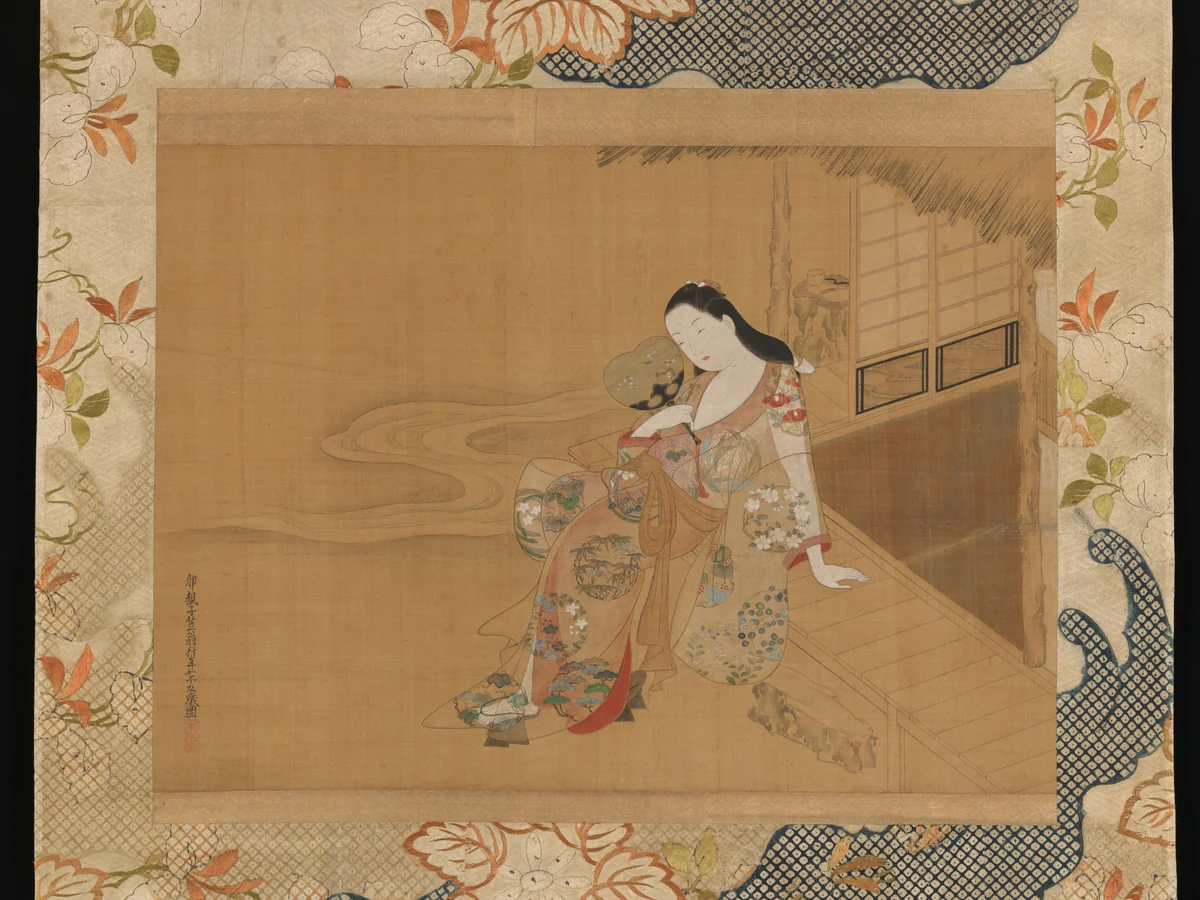 Courtesan Enjoying a Cool Summer Evening by Ogawa Haritsu, painting, 1741
