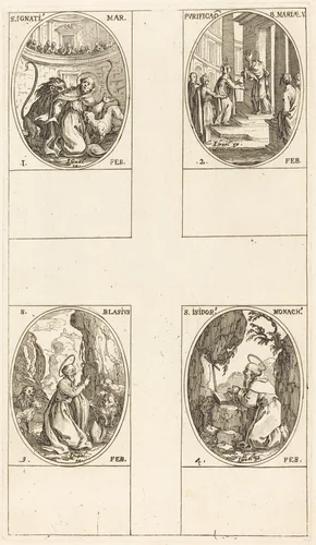 St. Ignatius; Purification of the Virgin; St. Blaise; St. Isidore by Jacques Callot, print, 1627-1637
