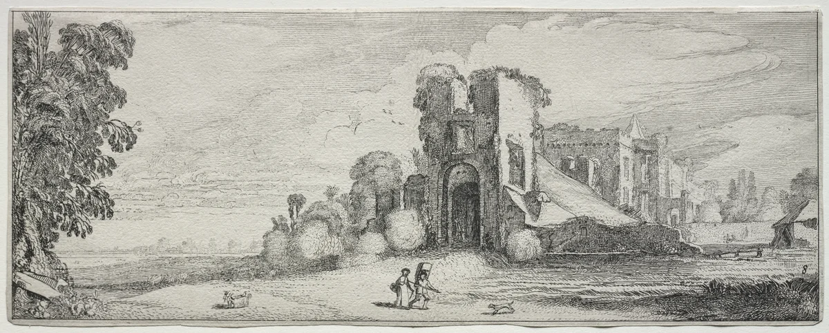 Some Pleasing Landscapes and Ruins of Ancient Monuments: Brederode Castle by Jan van de Velde, print, 1610-1620