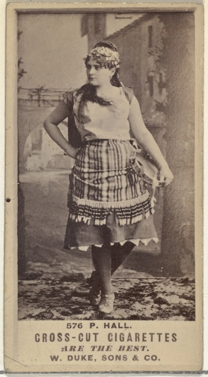 Card Number 576, P. Hall, from the Actors and Actresses series (N145-3) issued by Duke Sons & Co. to promote Cross Cut Cigarettes by W. Duke, Sons & Co., photograph, 1880-1889