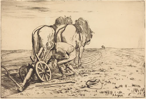 The Plow (La charrue) by Alphonse Legros, print, 1837-1911