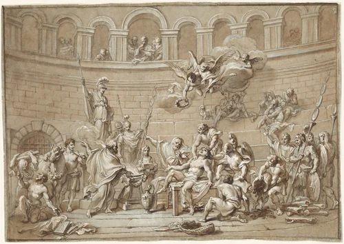Martyrdom of Saint Lawrence by Paolo Gerolamo Piola, drawing, 1720-1724