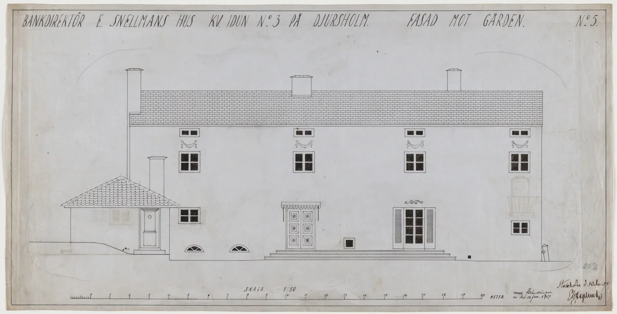Villa Snellman, Djursholm, Sweden, Exterior elevation by Erik Gunnar Asplund, architecture, 1917