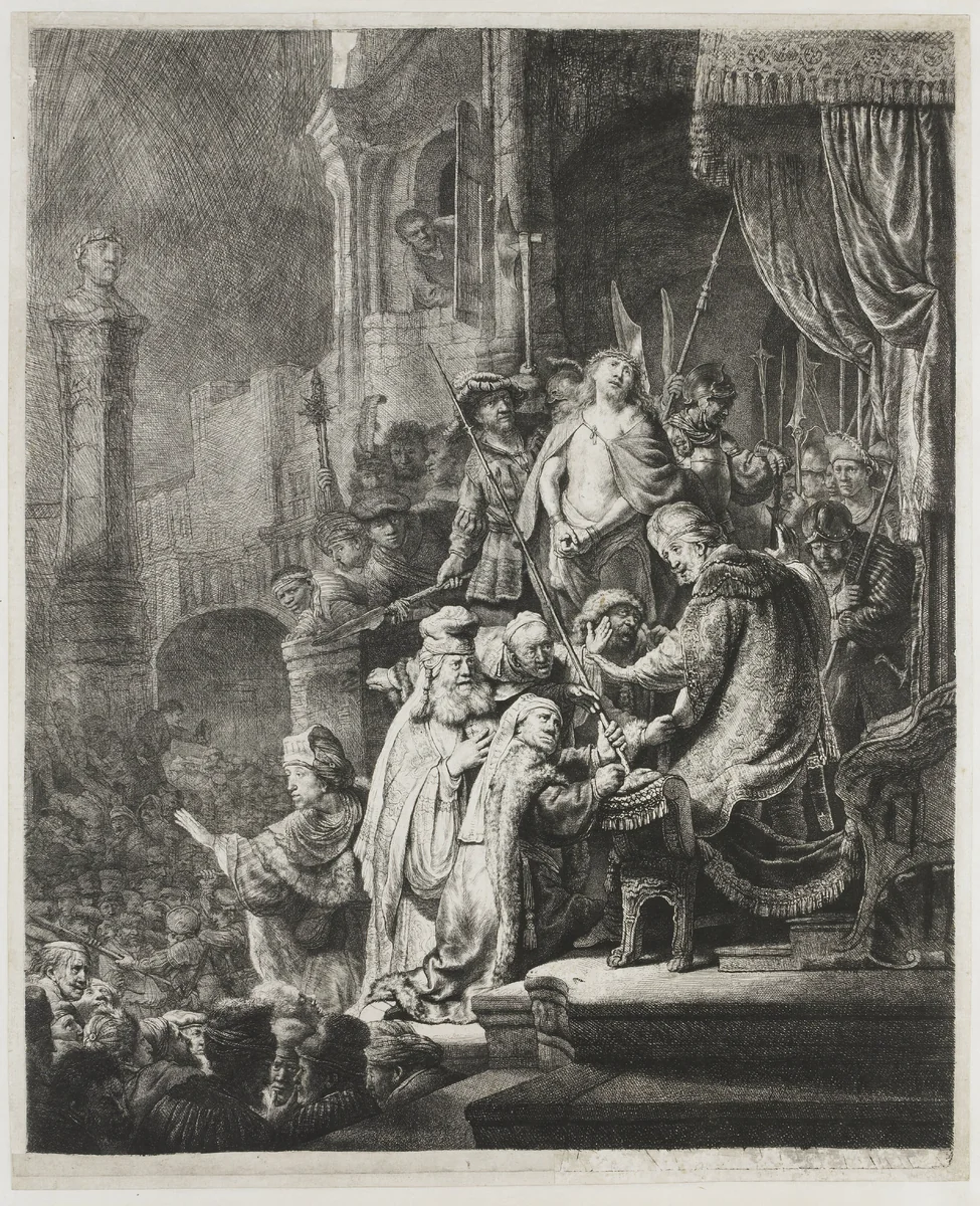 Christ before Pilate: large plate by Rembrandt van Rijn, print, 1635