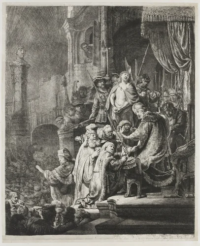 Christ before Pilate: large plate by Rembrandt van Rijn, print, 1635