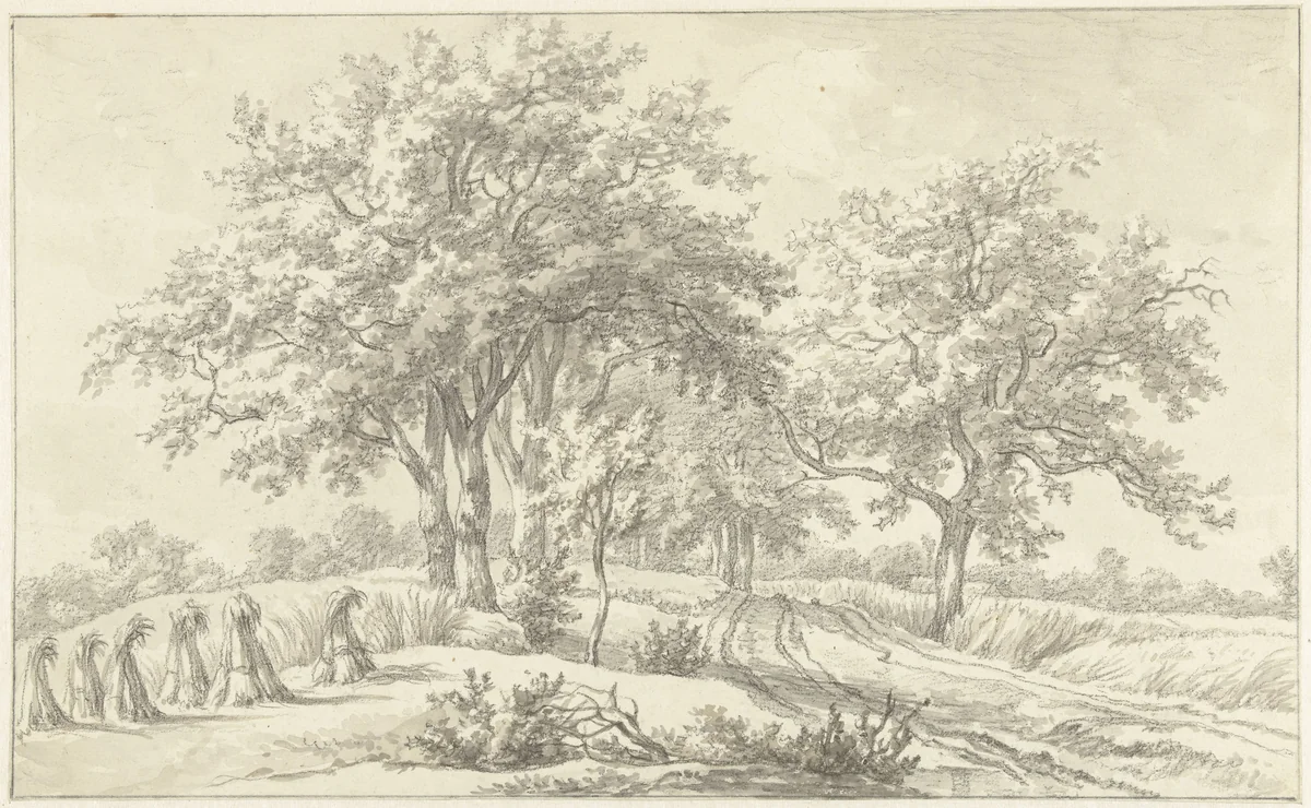 Landschap met schoven in het Braamse in het Hanoverse by Egbert van Drielst, drawing, 1755-1818