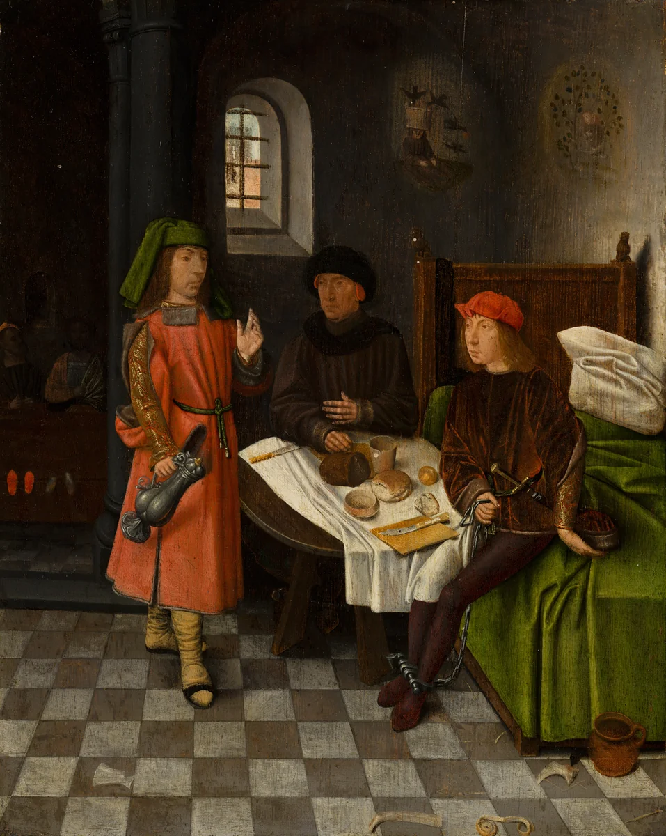 Joseph Explaining the Dreams of the Baker and the Cupbearer by Jan Mostaert, painting, 1500