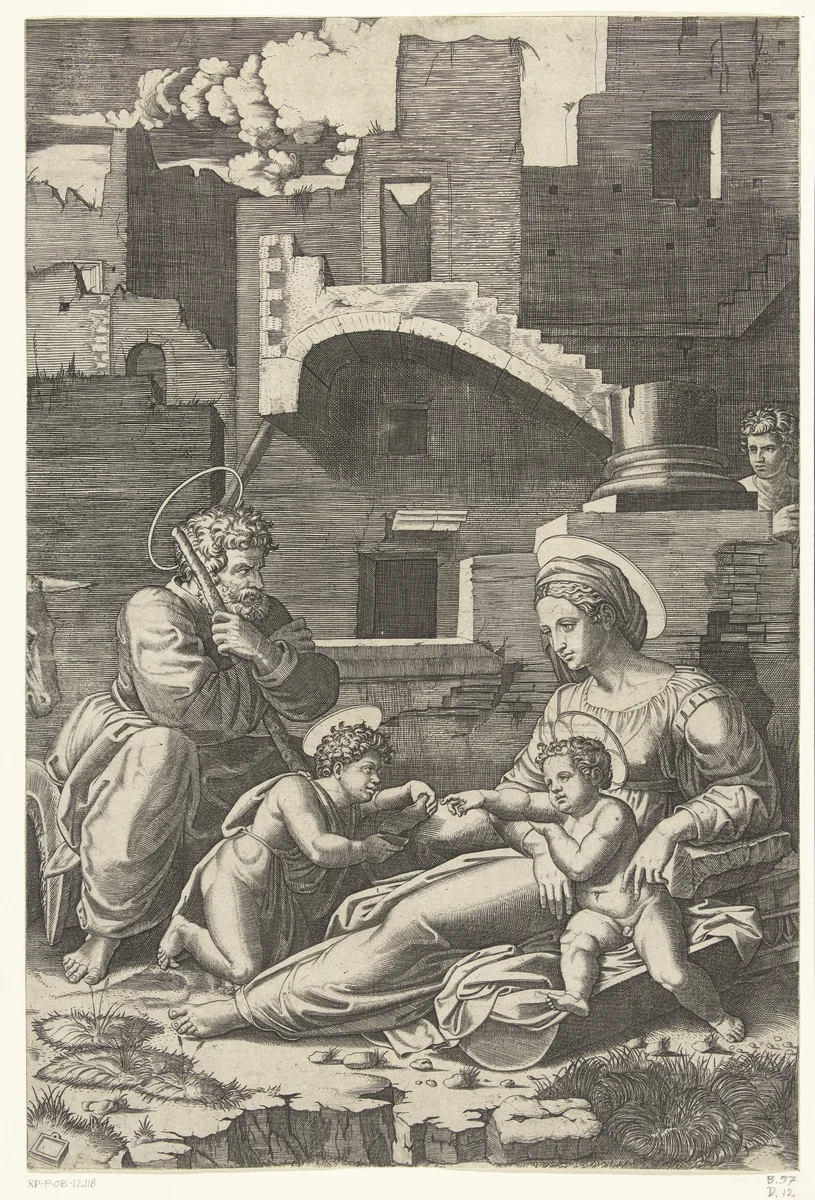 Maria met kind en Jozef en kleine Johannes de Doper by Unknown, print, 1520-1525