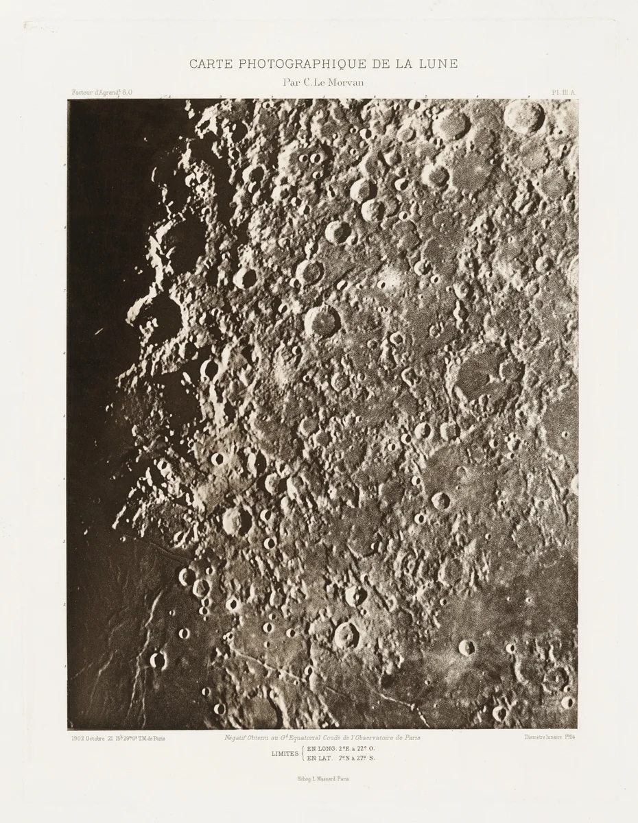 Carte photographique de la lune, planche III.A (Photographic Chart of the Moon, plate III.A) by Charles Le Morvan, photograph, 1902-1914
