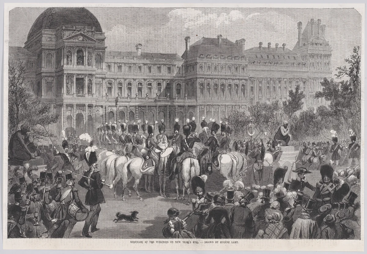 Serenade at the Tuileries on New Year's Eve, from "Illustrated London News" by Eugène Louis Lami, print, 1853