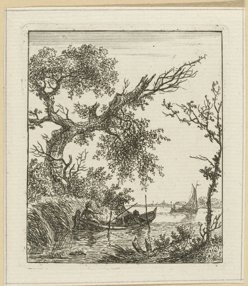 Roeiboot met twee mannen by Hermanus Fock, print, 1781-1822