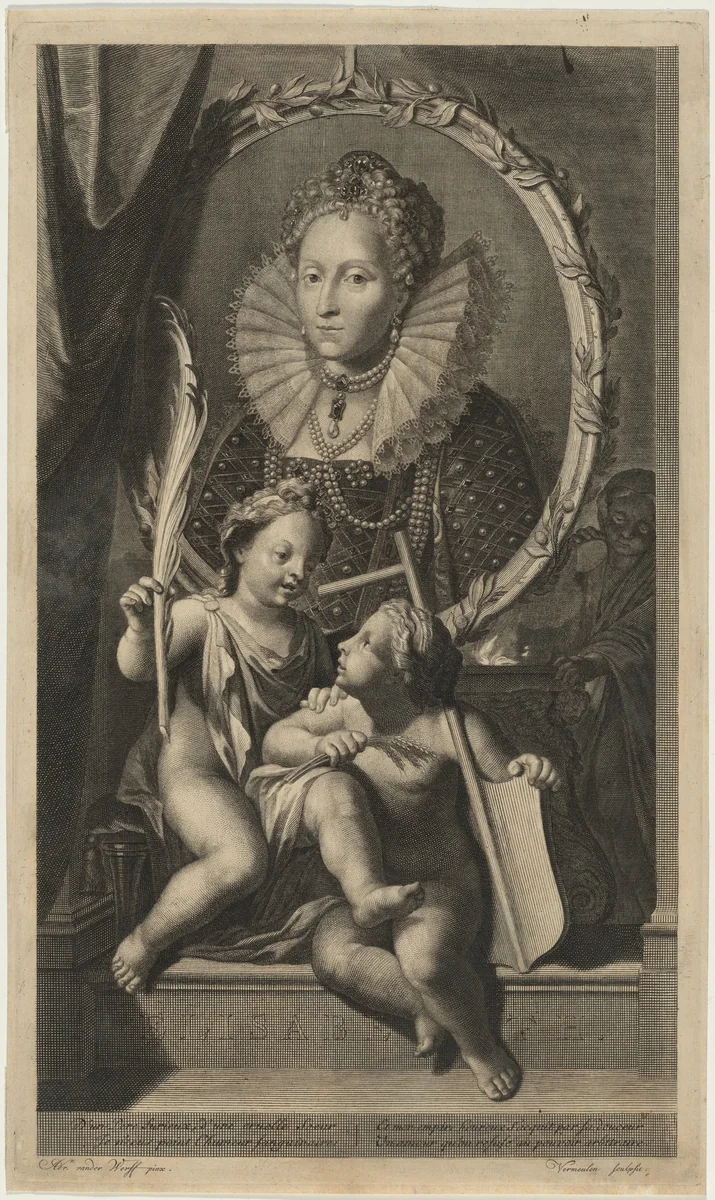 Queen Elizabeth by Cornelis Vermeulen, print, 1644-1709