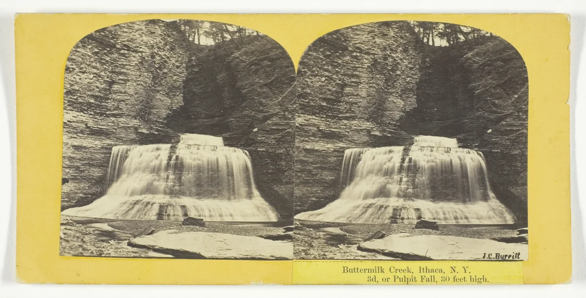 Buttermilk Creek, Ithaca, N.Y. 3d, or Pulpit Fall, 30 feet high by J. C. Burritt, photograph, 1860-1865