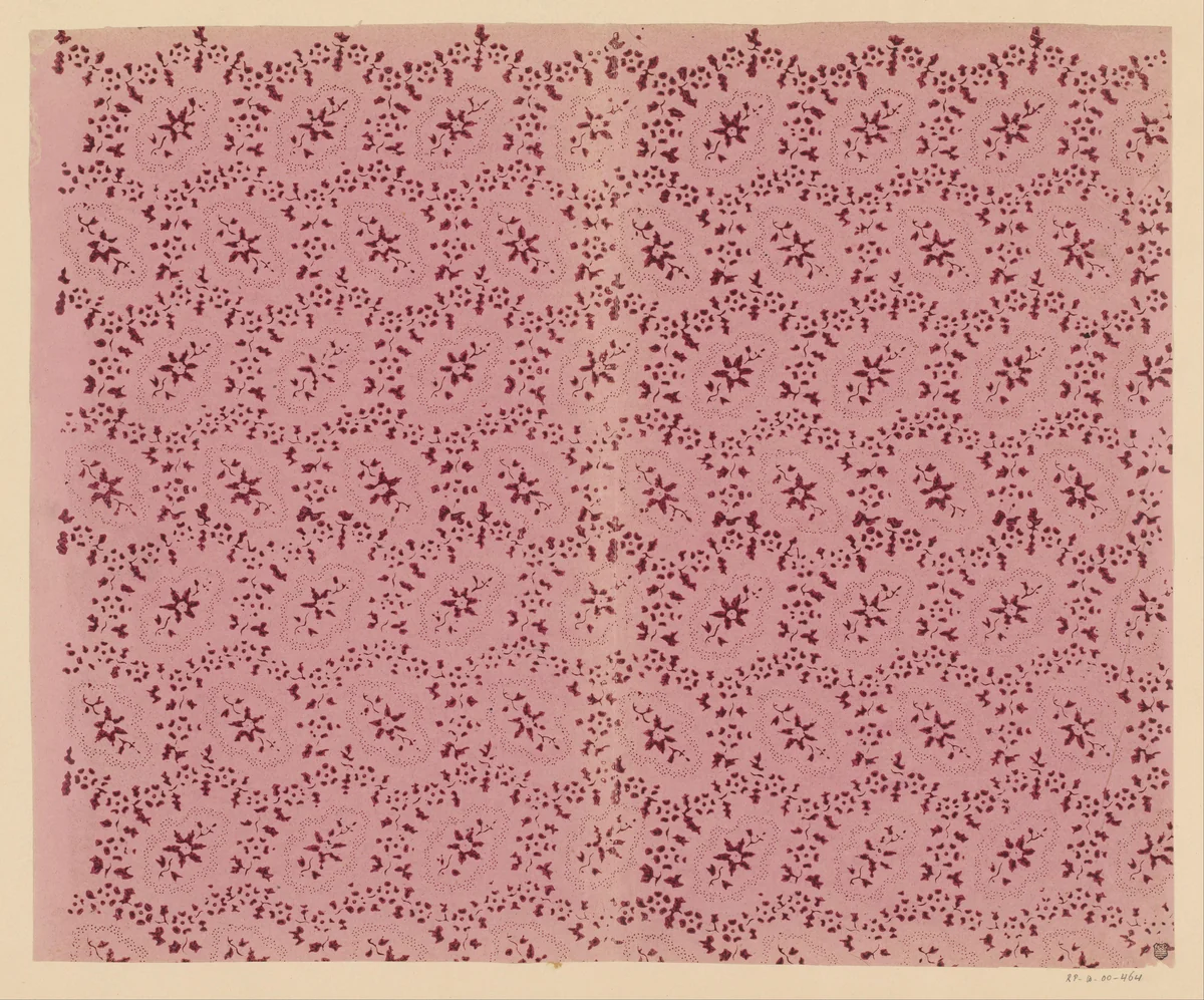 Blad met strooipatroon van bloemtak omgeven door punten en ranken by anonymous, print, 1800-1900