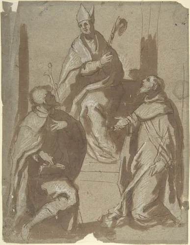 Bishop and Two Saints by anonymous, drawing, 1575-1600